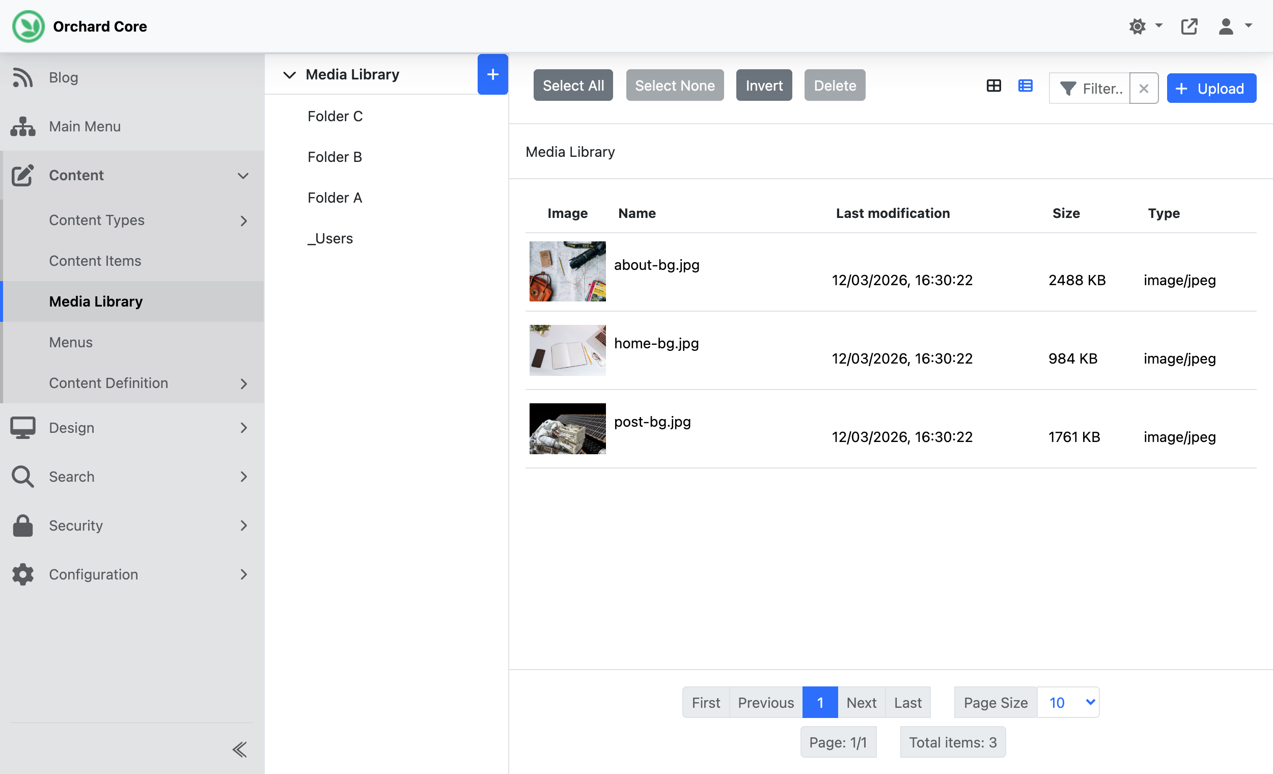 Media Management in the Orchard Core admin